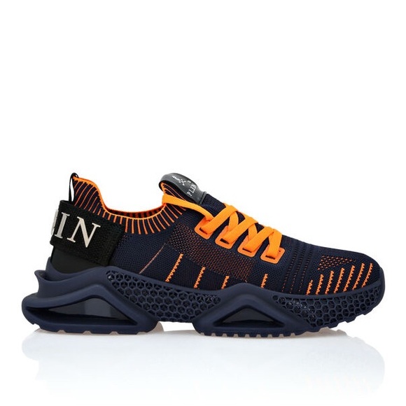 Philipp Plein Runner Iconic Navy Orange Techno Mesh Sneakers - Picture 1 of 12
